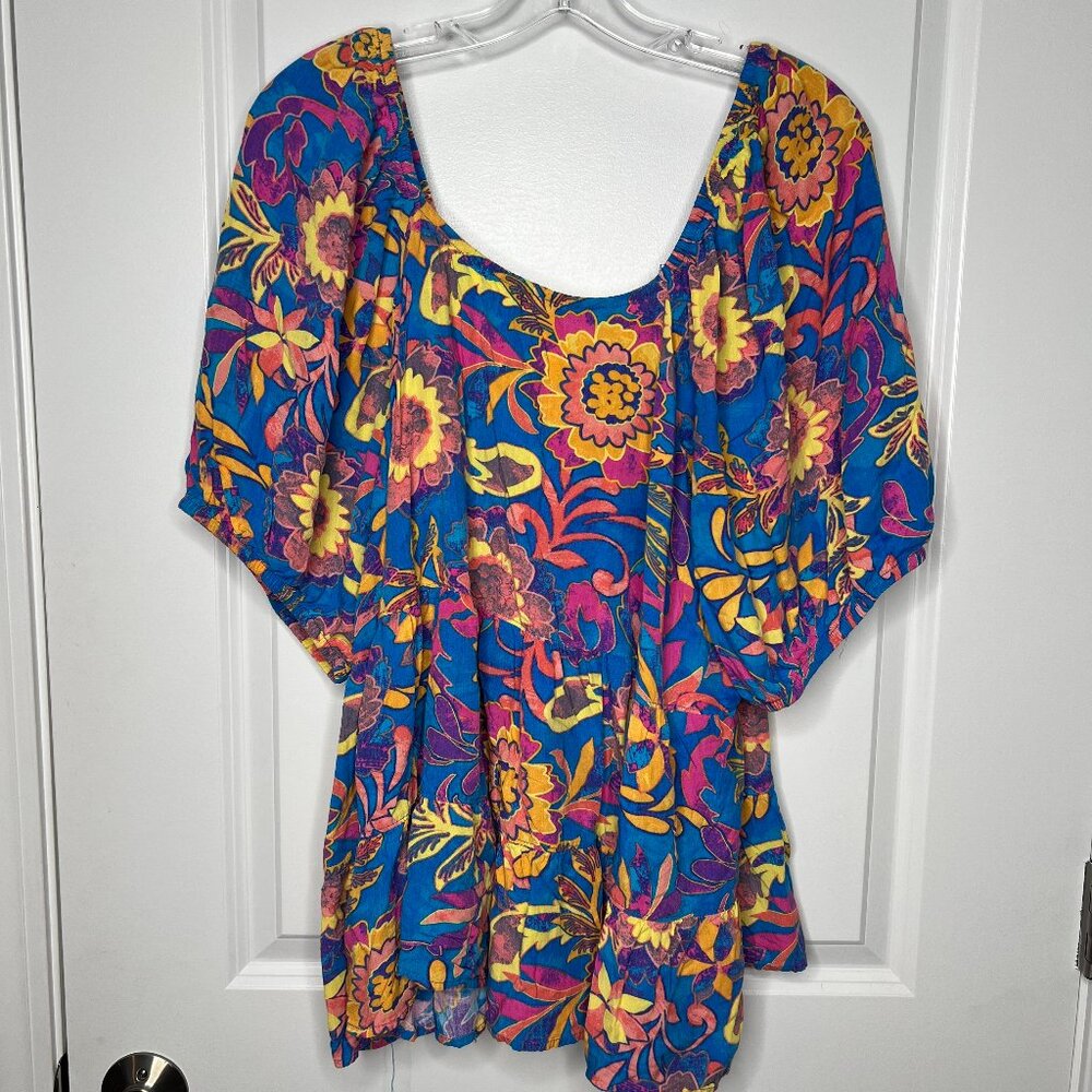 Terra & Sky Floral Blouse Women's Size 2X - Bright